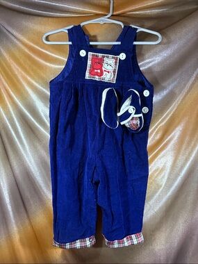 Vintage 80’s 6-9m Kids Navy Corduroy Overalls with shoes Plaid Accent 411
